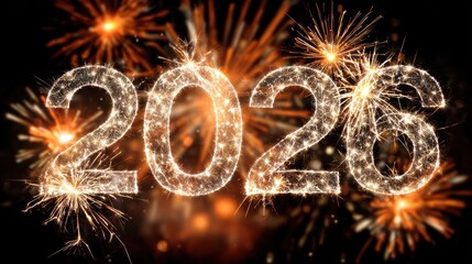Sparkling 2026 New Year Celebration With Fireworks And Sparkling Numbers Over A Night Sky