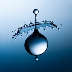 Captivating splash of water with a droplet collision creating mesmerizing formations and abstract patterns on a blue gradient background