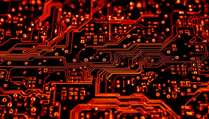 Close up view of an illuminated circuit board