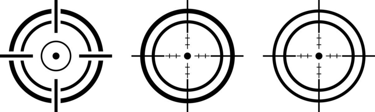 Three stylized crosshair targets with concentric circles and lines