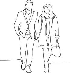 Continuous line drawing of couple holding hands