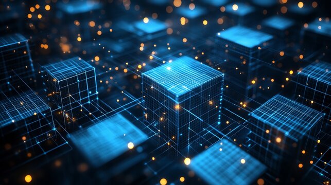 Dynamic blue grid network with glowing nodes, perfect for illustrating cutting-edge technology or innovative digital solutions in modern business - Powered by Adobe