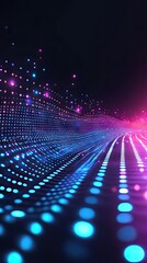 Obraz premium Glowing blue and purple waves of particles create a mesmerizing abstract design in deep space