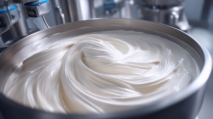 Creamy texture of freshly mixed icing in a stainless steel bowl, showcasing smooth swirls and glossy appearance