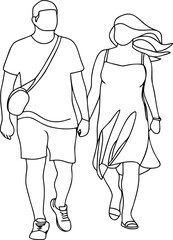 Couple holding hands vector illustration line art