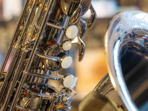 Saxophone in an detailed Look - Macros on a Baritone Saxophone with great Details High quality photo