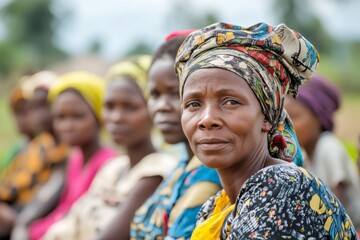 African woman looking at camera with group of women