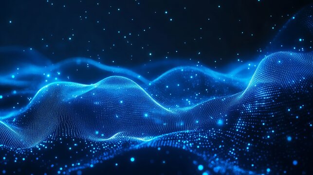 Stunning blue technology landscape with glowing particles for modern presentations or technology backgrounds, conveying innovation and connectivity