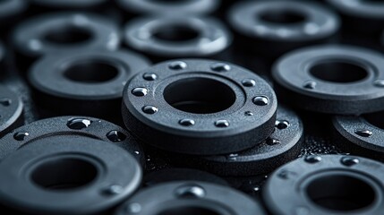 A close-up of numerous high-quality rubber gaskets, an essential component in automotive and machinery for creating tight seals