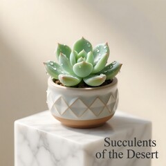 Macro Photography of Green Echeveria Succulent Plant with Dew Drops on White Marble Podium