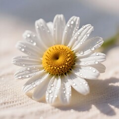 Macro Photography of White Daisy Flower with Morning Dew Drops on Petals Spring Nature