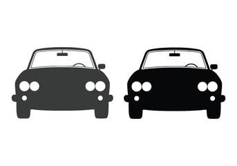 Two classic car silhouettes facing forward in a simple black and white design
