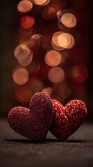 Romantic Glittering Red Hearts With Bokeh Lights – Sparkling Love Symbols For Valentine’s Day, Holiday Decor, And Warm Seasonal Moments