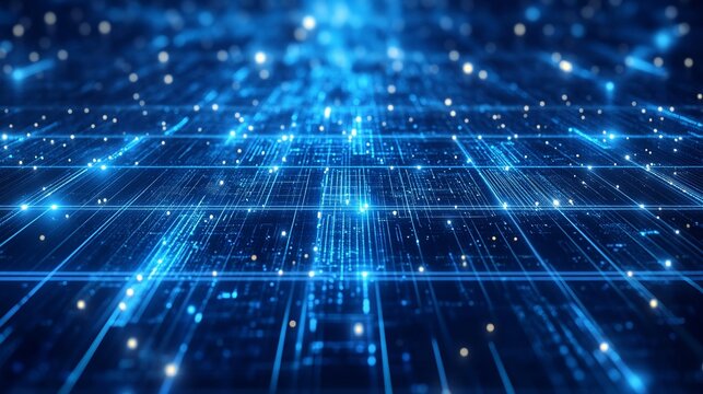 Dynamic blue network background with glowing nodes and lines, perfect for tech, science, or futuristic projects requiring a modern, data-driven feel