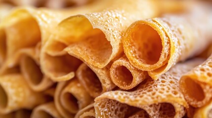 A close-up of rolled snacks made from natural ingredients, showcasing their texture and shape