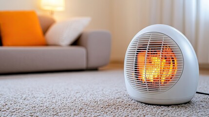Impact of an unattended electric space heater on carpet in a cozy living room setting