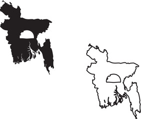 Minimalist vector map of Bangladesh with national symbol rendered in black and white tones