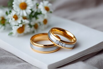 Gold and silver wedding rings symbolizing love and commitment