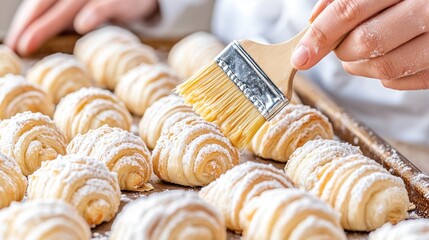 Mastering the art of baking with precision as a female chef prepares croissants in a bustling bakery kitchen