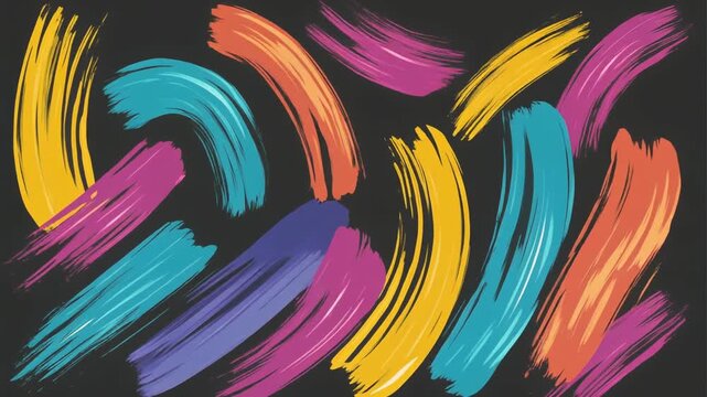 Colorful Brush Strokes on Black Background Abstract Art Design.