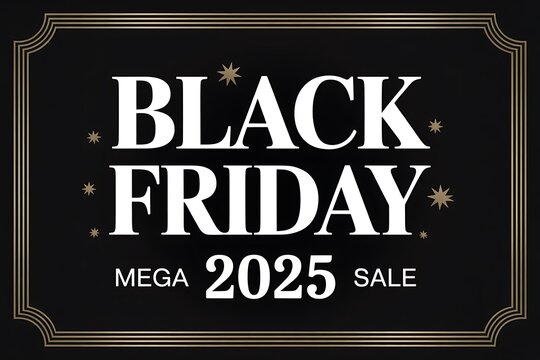 Black friday mega 2025 sale announcement with elegant frame