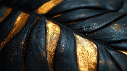 A close-up of the black palm leaf, showcasing its elegant lines and subtle gold accents