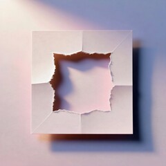 Abstract Pink Torn Paper Square Frame with Shadow on Pastel Background Minimalist Art