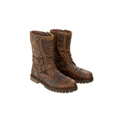 Pair of weathered brown leather pirate or biker boots.