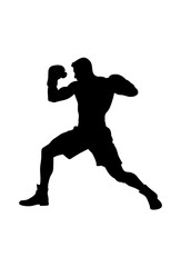 Silhouette of a boxer in fighting stance ready to punch