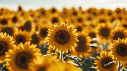 Fototapeta premium A close up of a tall sunflower in a sunny field