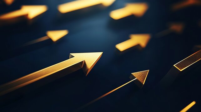 Golden arrows soaring upward represent business growth and financial success, a symbol of achievement and strategic direction for your company