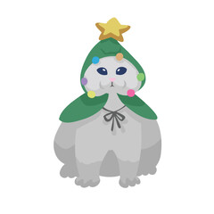 Illustration of Cat Wearing Christmas Tree Costume