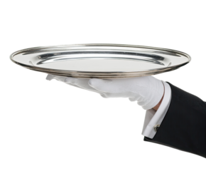 Empty silver platter held by gloved hand (1)