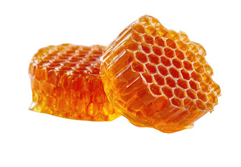 Two honeycombs, golden-orange, close-up, stacked