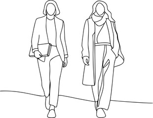 Line art of stylish woman walking fashion illustration