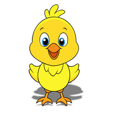 Cute Happy Yellow Chick Cartoon Illustration