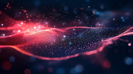 Stunning red and blue abstract wave with glowing particles for modern technology or science presentations and futuristic backgrounds