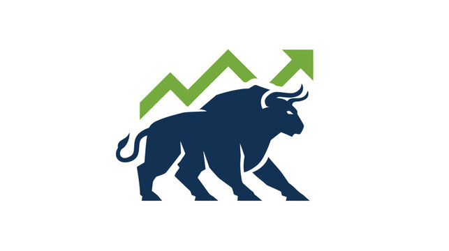 Robust Bull Market Icon with Green Upward Trend Chart for Financial Growth, Investment, and Business Success