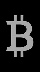 Obraz premium Abstract grey Bitcoin symbol on dark background, representing digital cryptocurrency, blockchain technology, and financial innovation concept.