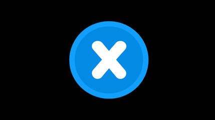 Obraz premium Blue circular 'X' button icon on black background, symbolizing close, cancel, delete, wrong, or error in user interface.