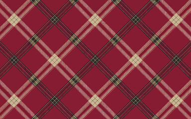 Classic burgundy plaid fabric seamless pattern, diagonal lines