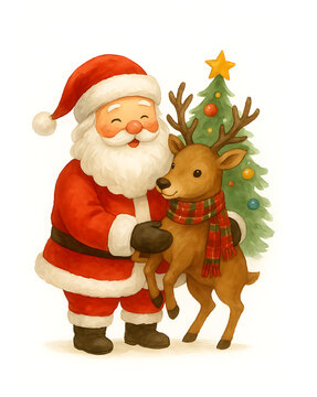 Santa Hugs Cute Christmas Reindeer