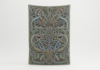 3d illustration of intricate celtic knotwork design on a rectangular panel, creating a mesmerizing pattern