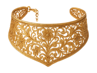 Intricate filigree gold choker necklace.