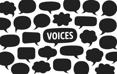 Speech bubble silhouette pattern, communication icons background, dialogue shapes, conversation symbols, comic chat balloons, voice expression abstract design illustration