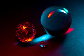 Close-Up of Glass Spheres in Vibrant Colorful Lighting