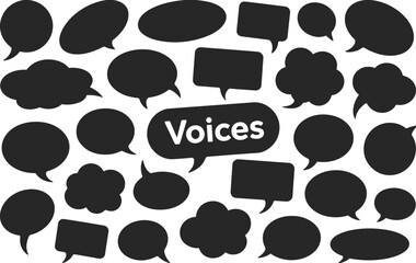 Speech bubble silhouette set, blank dialogue shapes, communication icons, chat balloons, conversation symbols, voice concept background, comic style talk design