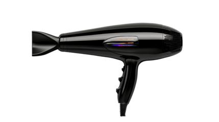 Sleek Black Hair Dryer on Transparent Background