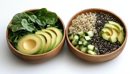 Healthy Food Bowls of Spinach Quinoa and Avocado