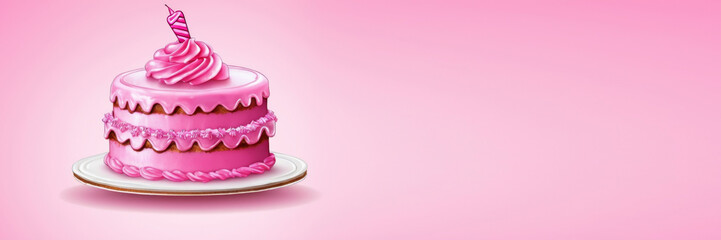 Banner card with pink cake and decorative icing, party props